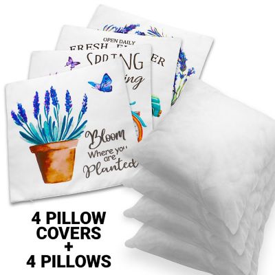 G128 18 x 18 In Spring Farmhouse Flowers Bloom Waterproof Pillow, Set of 4 Image 2