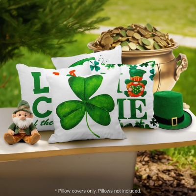 G128 18 x 18 In St Patrick&#8217;s Day Gnome Luck Shamrock Waterproof Pillow Covers, Set of 4 Image 1