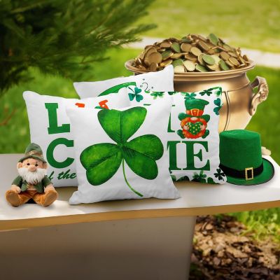 G128 18 x 18 In St Patrick&#8217;s Day Gnome Luck Shamrock Waterproof Pillow, Set of 4 Image 1