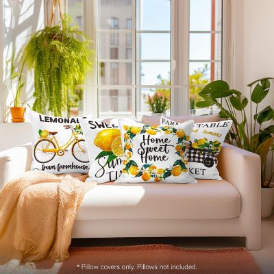 G128 18 x 18 In Summer Lemon Sweet Home Waterproof Throw Pillow Covers, Set of 4 Image 1