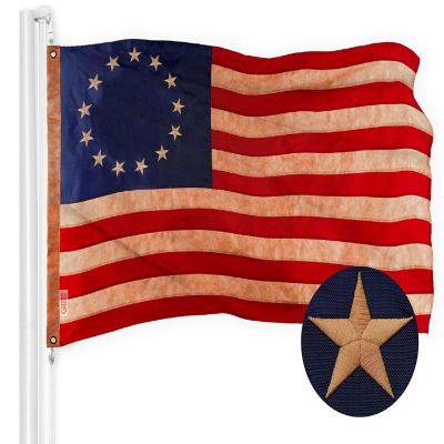 G128 1x1.5 Ft Betsy Ross Tea-Stained Embroidered Polyester Flag Image 1