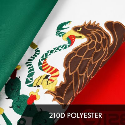 G128 1x1.5ft 1PK Mexico Embroidered 210D Polyester Flag Image 3
