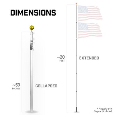 G128 20ft 1PK Silver Telescoping Aluminum Flag Pole Image 3