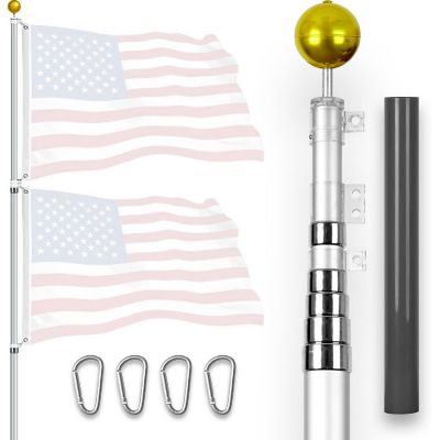 G128 25ft 1PK Silver Telescoping Aluminum Flag Pole Image 1