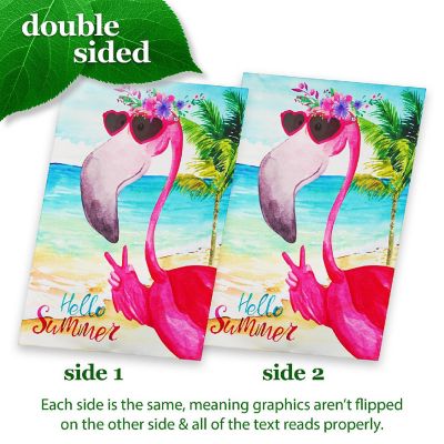 G128 28x40in Hello Summer Peace Sign Flamingo Printed Blockout Polyester Garden Flag Image 2