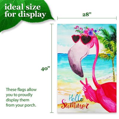 G128 28x40in Hello Summer Peace Sign Flamingo Printed Blockout Polyester Garden Flag Image 3