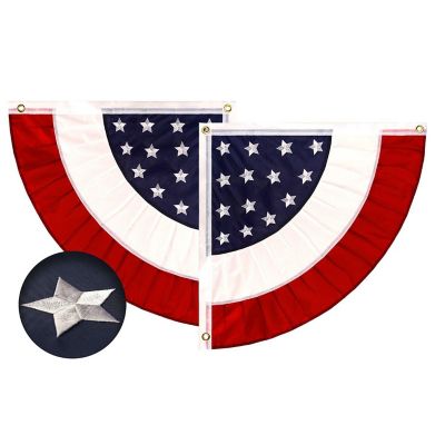 G128 3x3FT American Star-Center Embroidered Polyester Quarter Fan Flag Bunting Image 1