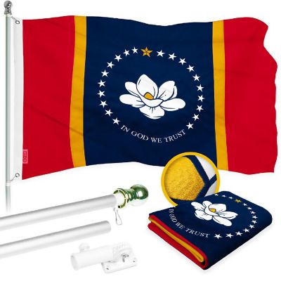 G128 3x5ft Combo Silver Flagpole Mississippi 2020 Version Embroidered 300D Polyester Brass Grommets Flag Image 1