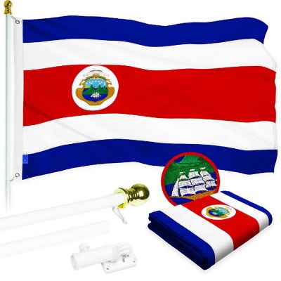 G128 3x5ft Combo White Flagpole Costa Rica Embroidered 300D Polyester Brass Grommets Flag Image 1