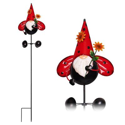 G128 48IN Gnome Labybug Metal Yard Wind Spinner Stake Image 1