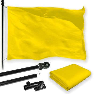 G128 5Ft Black Flagpole &amp; 2.5X4Ft Solid Yellow Printed 150D Polyester Flag Image 1