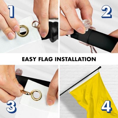 G128 5Ft Black Flagpole &amp; 2.5X4Ft Solid Yellow Printed 150D Polyester Flag Image 3