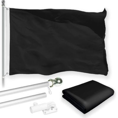 G128 5ft Silver Flagpole & 2.5x4ft Solid Black Printed 150D Polyester Flag Image 1