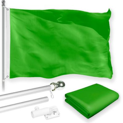 G128 5Ft Silver Flagpole &amp; 2.5X4Ft Solid Lime Green Printed 150D Polyester Flag Image 1