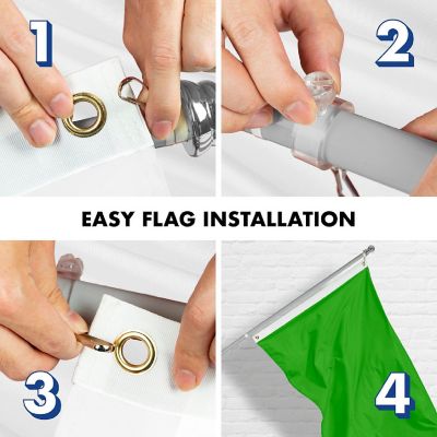 G128 5Ft Silver Flagpole &amp; 2.5X4Ft Solid Lime Green Printed 150D Polyester Flag Image 3