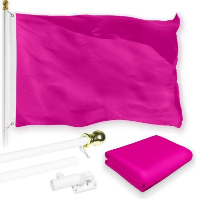 G128 5ft White Flagpole & 2.5x4ft Solid Pink Printed 150D Polyester Flag Image 1