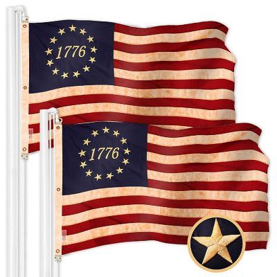 G128 5x8ft 2PK Betsy Ross 1776 Circle, Tea-Stained Embroidered 420D Polyester Flag Image 1