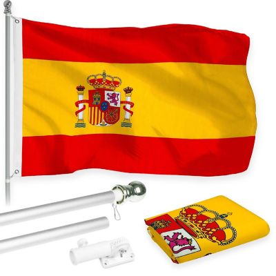 G128  6 Feet Tangle Free Spinning Flagpole Silver Spain Brass Grommets Printed 3x5 ft Flag Included Aluminum Flag Pole Image 1
