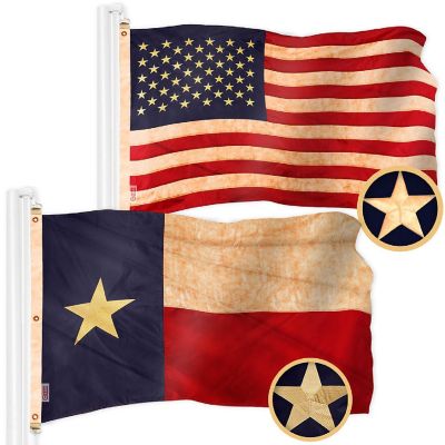 G128 6x10ft Combo USA & Texas Tea-Stained Embroidered 420D Polyester Flag Image 1