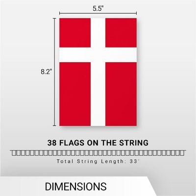 G128 8.2x5.5IN Flag Pieces 33FT Full String, Denmark Printed 150D Polyester Bunting Banner Flag Image 3