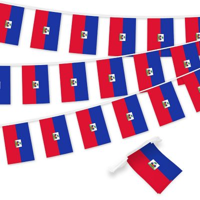 G128 8.2x5.5IN Flag Pieces 33FT Full String, Haiti Printed 150D Polyester Bunting Banner Flag Image 1