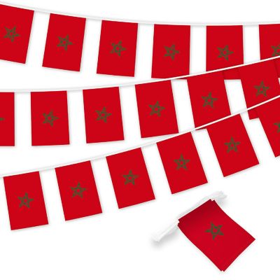G128 8.2x5.5IN Flag Pieces 33FT Full String, Morocco Printed 150D Polyester Bunting Banner Flag Image 1