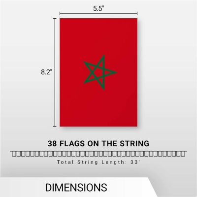 G128 8.2x5.5IN Flag Pieces 33FT Full String, Morocco Printed 150D Polyester Bunting Banner Flag Image 3