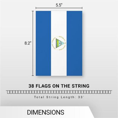 G128 8.2x5.5IN Flag Pieces 33FT Full String, Nicaragua Printed 150D Polyester Bunting Banner Flag Image 3