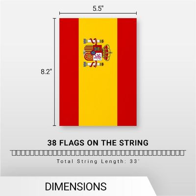 G128 8.2x5.5IN Flag Pieces 33FT Full String, Spain Printed 150D Polyester Bunting Banner Flag Image 3