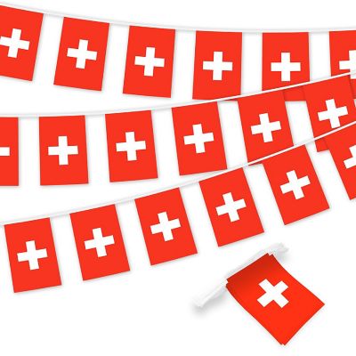 G128 8.2x5.5IN Flag Pieces 33FT Full String, Switzerland Printed 150D Polyester Bunting Banner Flag Image 1