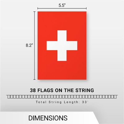 G128 8.2x5.5IN Flag Pieces 33FT Full String, Switzerland Printed 150D Polyester Bunting Banner Flag Image 3