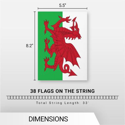 G128 8.2x5.5IN Flag Pieces 33FT Full String, Wales Printed 150D Polyester Bunting Banner Flag Image 3