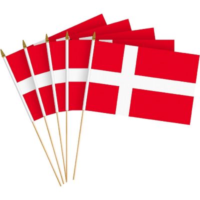 G128 8x12IN 12PK Denmark Printed 150D Polyester Handheld Stick Flag Image 1