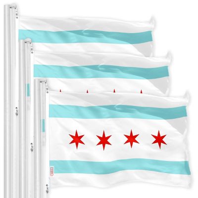 G128 - Chicago City Flag 3x5FT 3 Pack 150D Printed Polyester Image 1