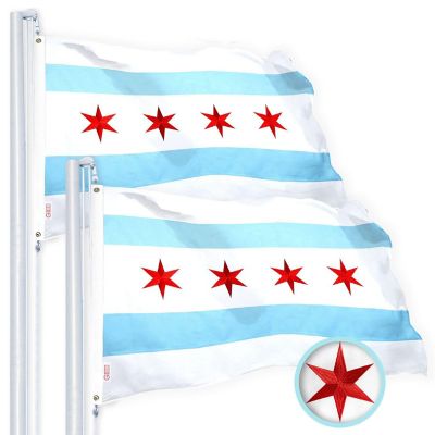 G128 - Chicago Flag 2x3 Ft 2 Pack Heavy Duty Spun Polyester 220GSM Embroidered Tough, Durable, Indoor/Outdoor, Vibrant Colors, Brass Grommet Image 1