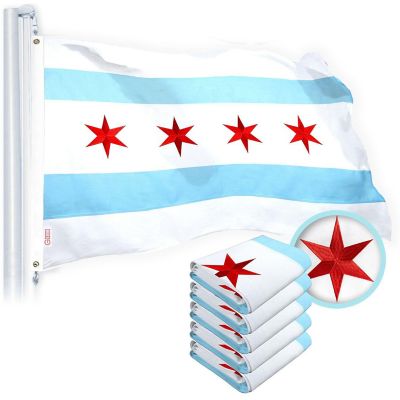 G128 - Chicago Flag 2x3 Ft 5 Pack Heavy Duty Spun Polyester 220GSM Embroidered Tough, Durable, Indoor/Outdoor, Vibrant Colors, Brass Grommet Image 1