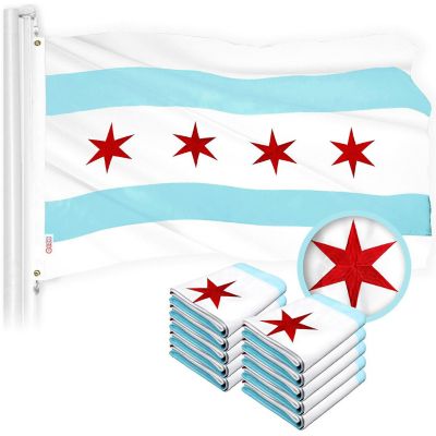 G128 - Chicago Flag 3x5 Ft 10 Pack Embroidered 300D Embroidered Stars, Sewn Stripes, Brass Grommets, Indoor/Outdoor, Vibrant Colors, Quality Polyester Image 1