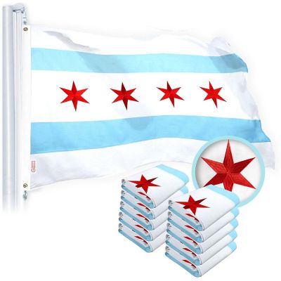 G128 - Chicago Flag 3x5 Ft 10 Pack Heavy Duty Spun Polyester 220GSM Embroidered Tough, Durable, Indoor/Outdoor, Vibrant Colors, Brass Grommet Image 1