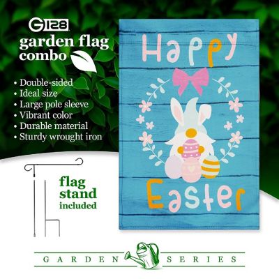 G128 Combo 36x16in Garden Flag Stand & 12x18in Happy Easter Decoration Rabbit Gnome with Eggs Double-Sided Blockout Fabric Garden Flag Image 3