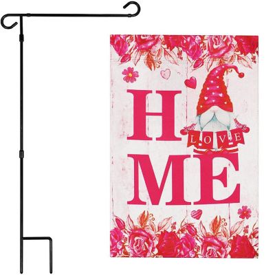 G128 Combo 36x16in Garden Flag Stand & 12x18in Happy Valentine's Day Decoration Gnome Holding Love Sign Double-Sided Blockout Fabric Garden Flag Image 1