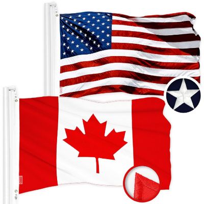 G128 Combo 3x5ft USA & 3x6ft Canada Embroidered 210D Polyester Flag Image 1