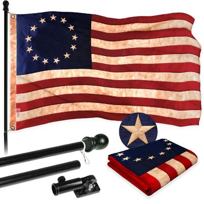 G128 Combo 5ft Black Flagpole & 2.5x4ft Betsy Ross Tea-Stained Embroidered 420D Polyester Flag Image 1