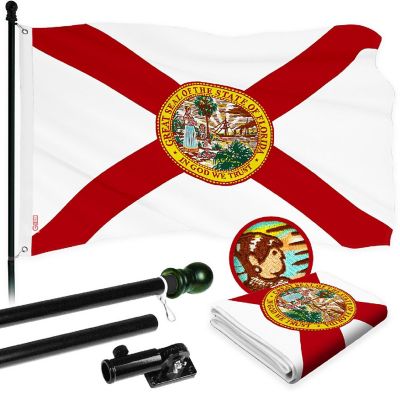 G128 Combo 5ft Black Flagpole & 2x3ft Florida Embroidered 210D Polyester Flag Image 1