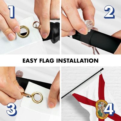 G128 Combo 5ft Black Flagpole & 2x3ft Florida Embroidered 210D Polyester Flag Image 3