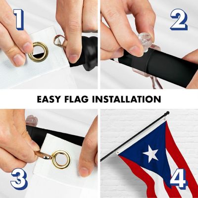 G128 Combo 5ft Black Flagpole & 2x3ft Puerto Rico Embroidered 220GSM Spun Polyester Flag Image 3