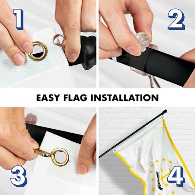 G128 Combo 5Ft Black Flagpole &amp; 2X3Ft Rhode Island Embroidered 210D Polyester Flag Image 3