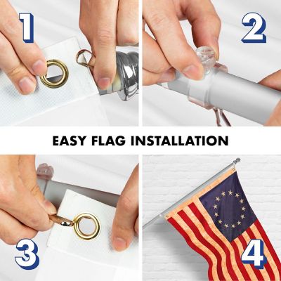 G128 Combo 5ft Silver Flagpole & 2.5x4ft Betsy Ross Tea-Stained Embroidered 420D Polyester Flag Image 3