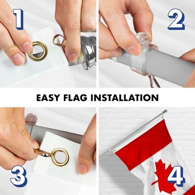 G128 Combo 5ft Silver Flagpole & 2.5x4ft Canada Embroidered Double Sided 210D Polyester Flag Image 3