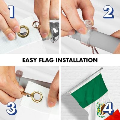 G128 Combo 5ft Silver Flagpole & 2.5x4ft Mexico Embroidered Double Sided 210D Polyester Flag Image 3