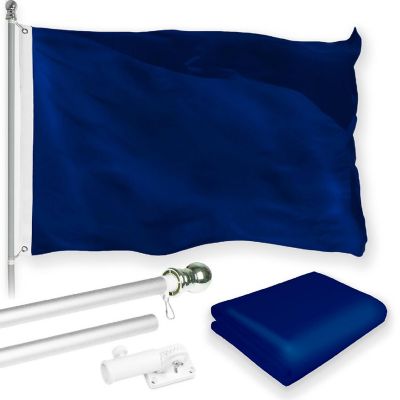 G128 Combo 5ft Silver Flagpole & 2x3ft Solid Blue Printed 150D Polyester Flag Image 1